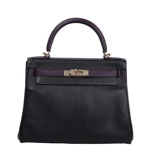 Hermes｜Special Order Kelly 28 Handbag Black/Raisin Cherve 2019