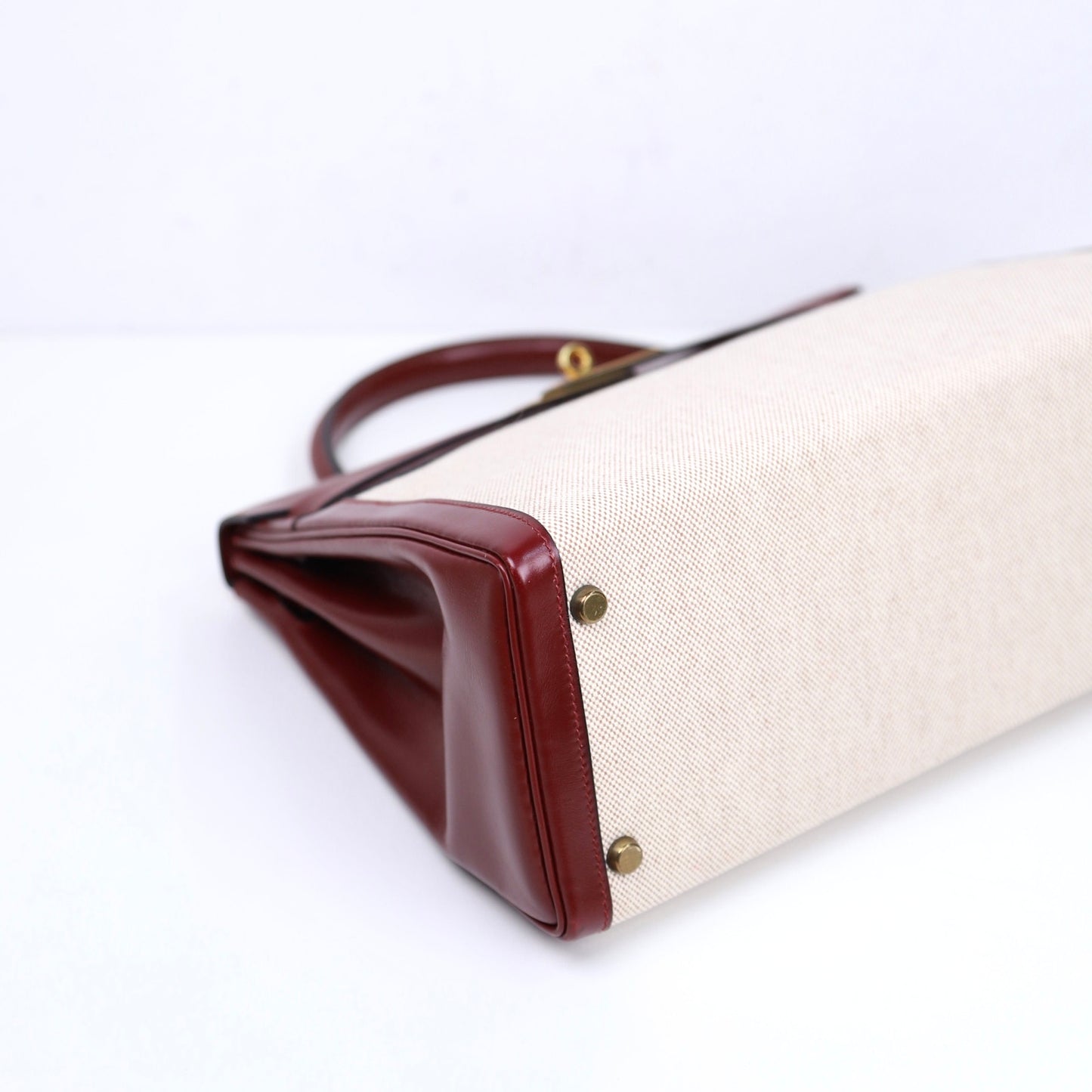 Hermes｜Kelly 32 Handbag Burgundy Box Calf Canvas 1984