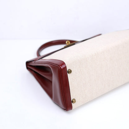Hermes｜Kelly 32 Handbag Burgundy Box Calf Canvas 1984