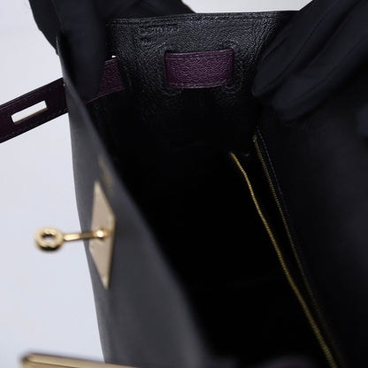 Hermes｜Special Order Kelly 28 Handbag Black/Raisin Cherve 2019