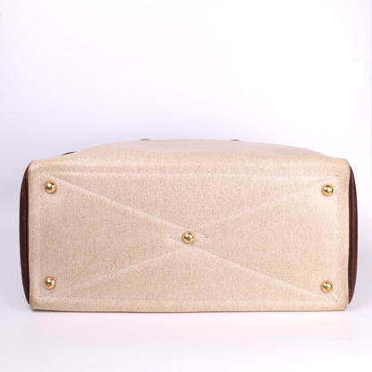 Hermes Victoria 43 Handbag in Togo/Canvas Chocolat，bottom