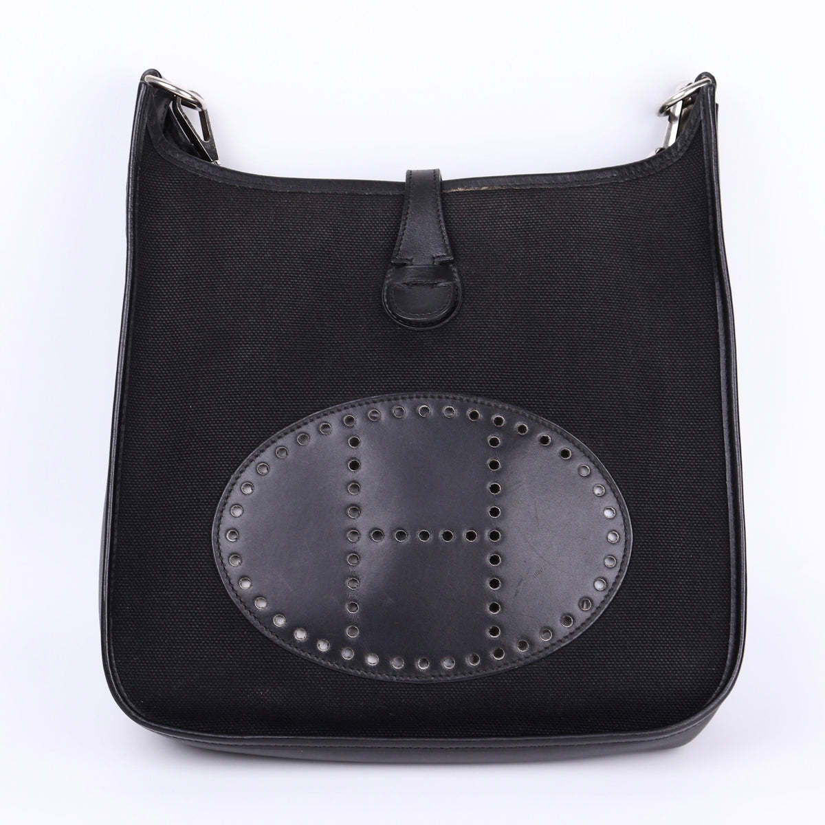 Hermes Evelyne PM in Black Box Calf Toile  2004 PHW