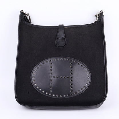 Hermes Evelyne PM in Black Box Calf Toile  2004 PHW