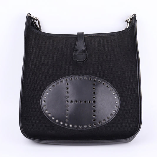 Hermes Evelyne PM in Black Box Calf Toile  2004 PHW