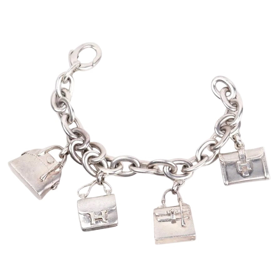 Hermes Sterling Silver S925 Bag Charm Bracel, front view
