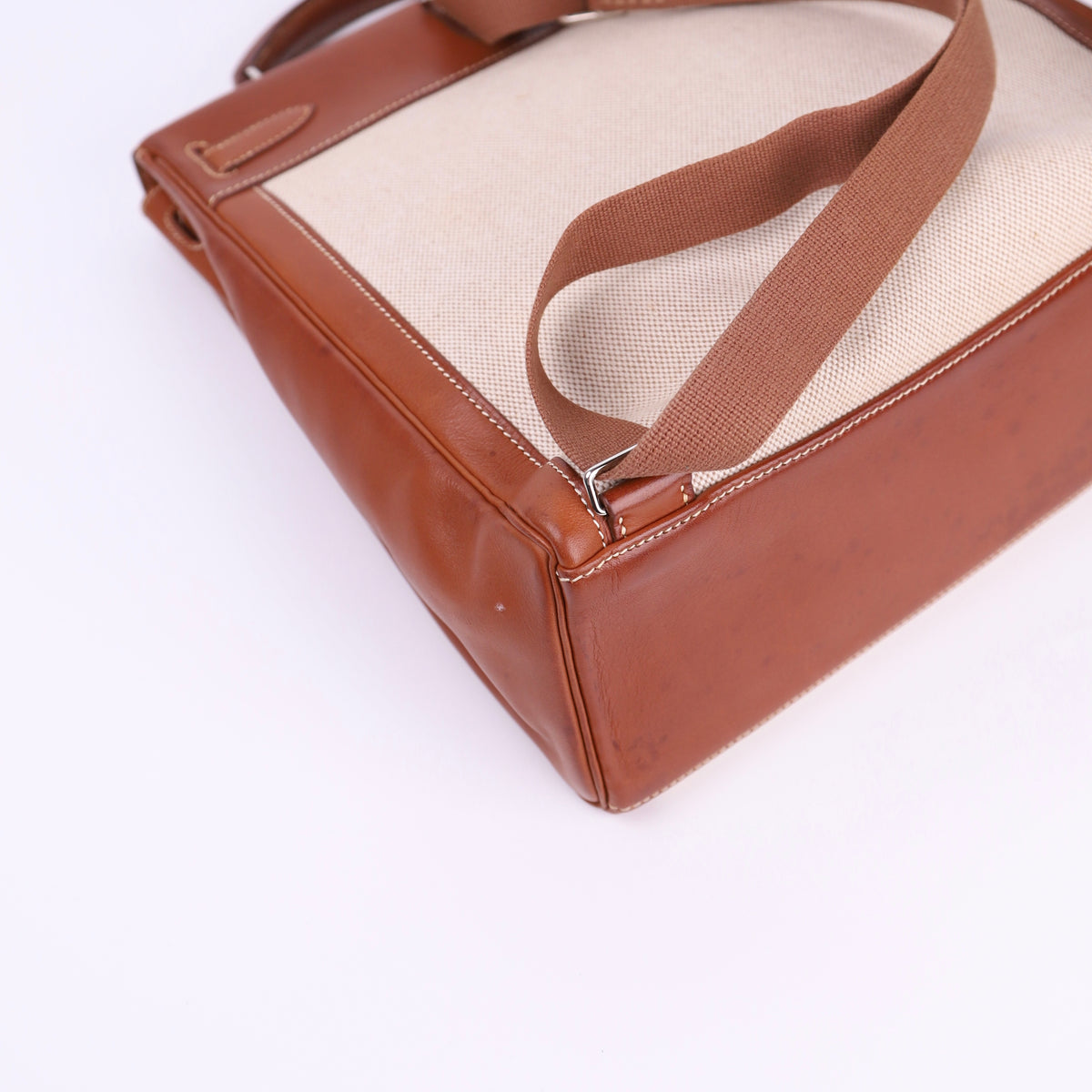 Hermes Kelly Ado GM Backpack in Barenia/Canvas Fauve 2001 PHW,corner3