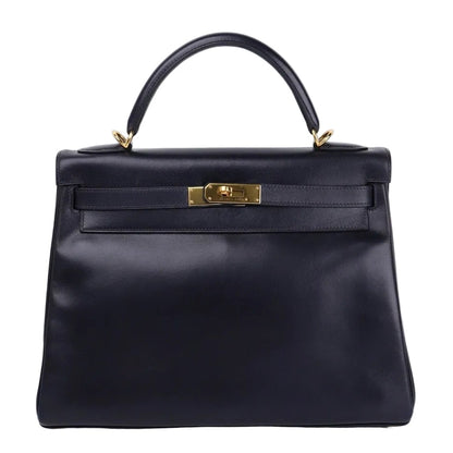 Hermes Kelly 32 in Box Calf Blue Marine 2000, front view