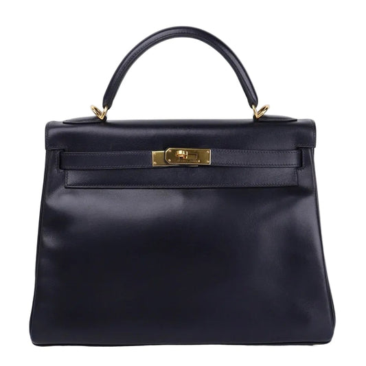 Hermes Kelly 32 in Box Calf Blue Marine 2000, front view
