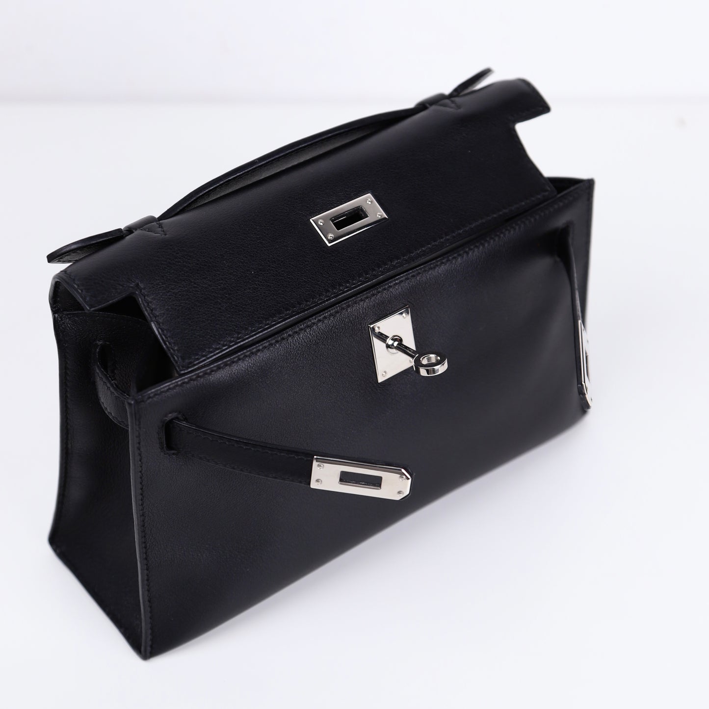 Hermes｜Kelly Pochette Black Handbag Evergrain 2008