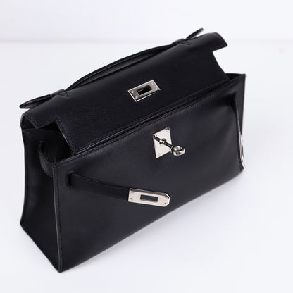 Hermes｜Kelly Pochette Black Handbag Evergrain 2008