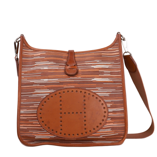 Hermès Evelyne PM shoulder bag in brown Barenia and Vibrato, front view