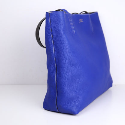 Hermes Double Sens Reversible Tote Bag in Togo Etain / Blue Electric 2010，inside，left side