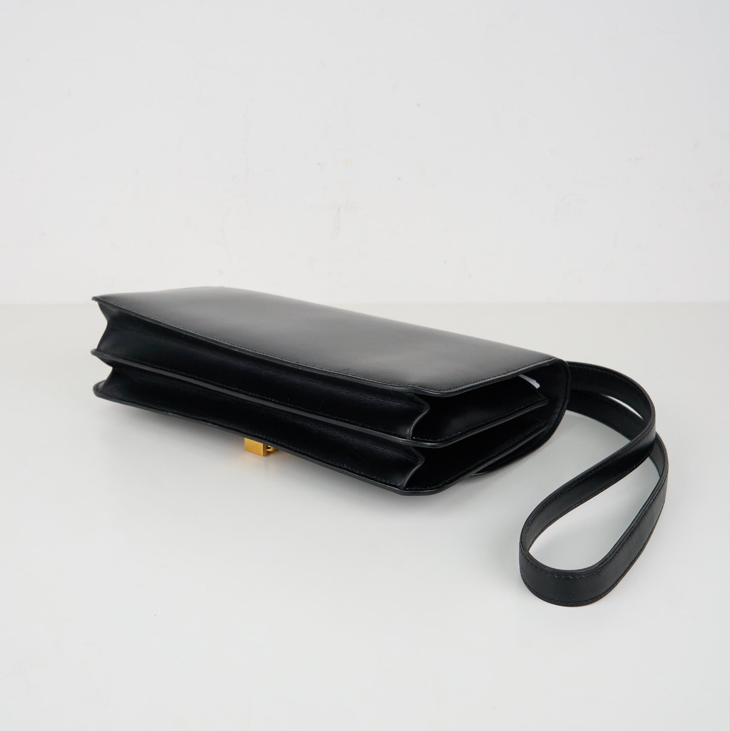 Hermes |Vintage  Ring Shoulder Bag box calf  Black 1991