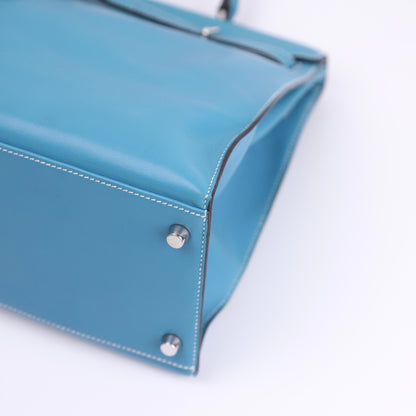 Hermes Kelly Flat 35 in Swift Blue Jean 2007 PHW,corner2