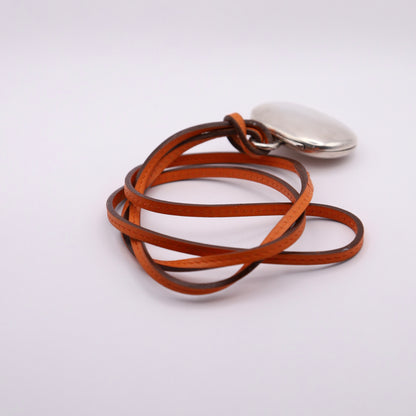 Hermes Sterling Silver 925 Pill Case Orange Leather Necklace