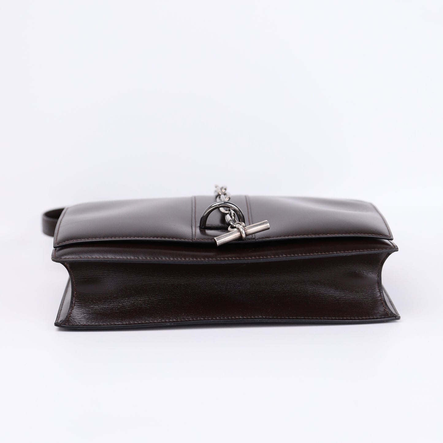 Hermes Sterling Silver Chaine d'Ancre Bag in Box Calf Ebene 1972, bottom