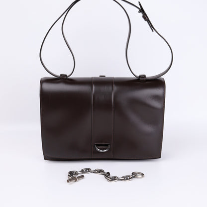 Hermes Sterling Silver Chaine d'Ancre Bag in Box Calf Ebene 1972, front view without chain