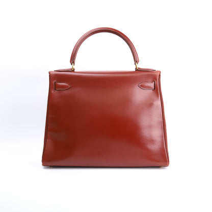 Hermes Kelly 28 Handbag in Box Calf Rouge H 1996, back view