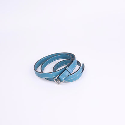 Hermes Kelly Flat 35 in Swift Blue Jean 2007 PHW, shoulder strap