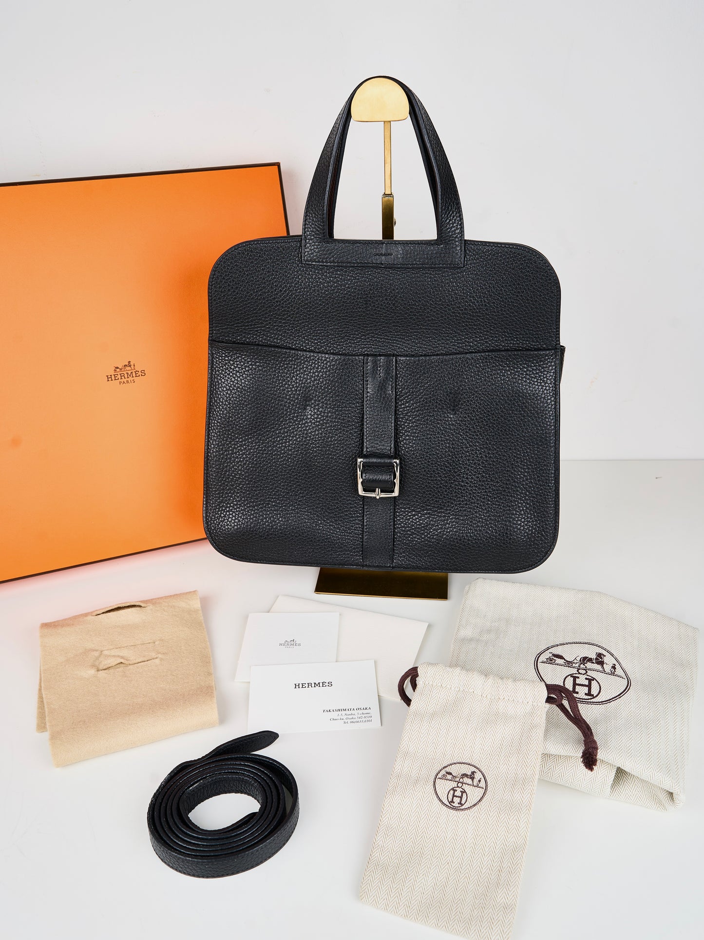Hermes｜ Halzan 31 Black Taurillon Clemence 5 way handbag  C 2018