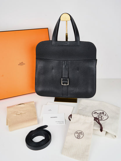 Hermes｜ Halzan 31 Black Taurillon Clemence 5 way handbag  C 2018