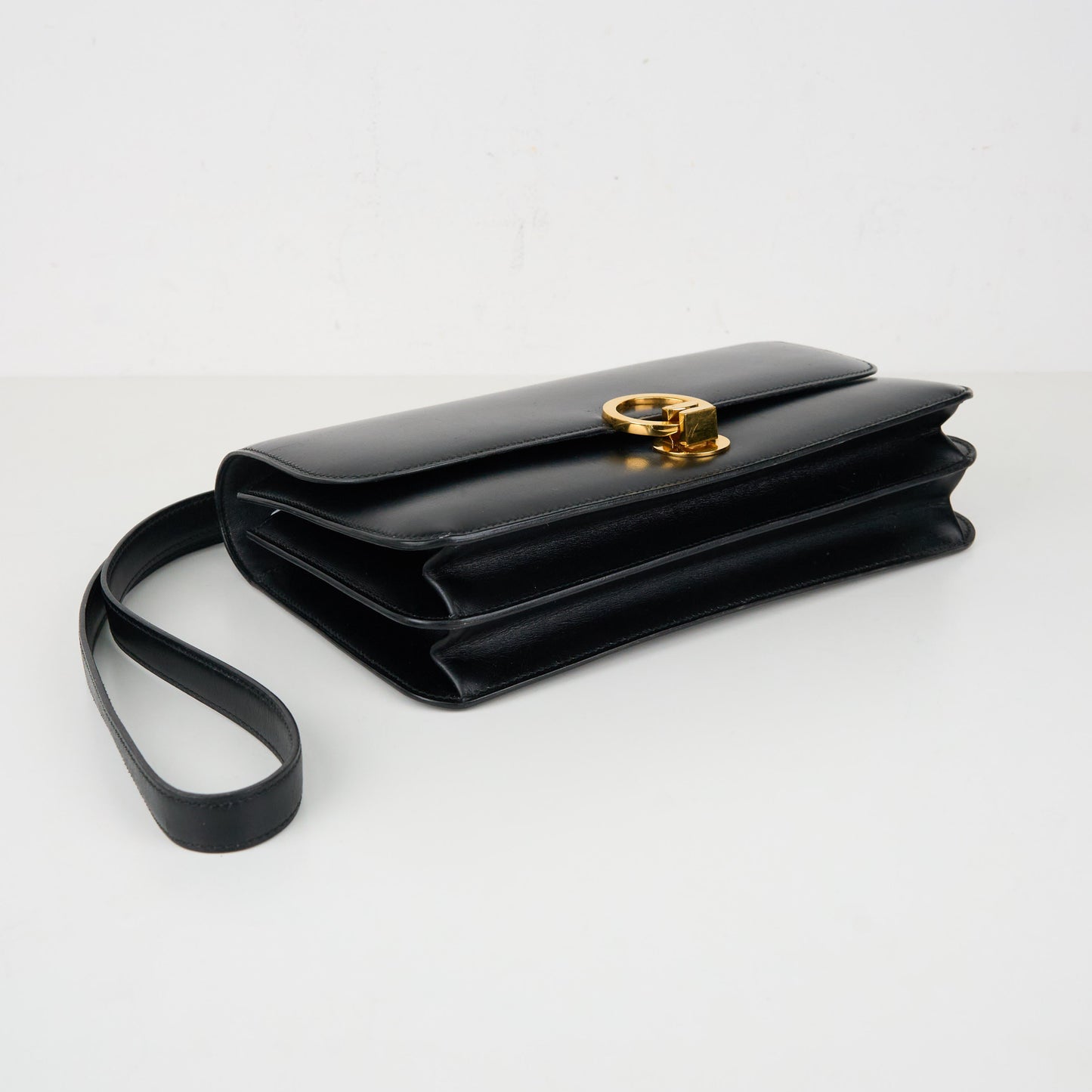 Hermes |Vintage  Ring Shoulder Bag box calf  Black 1991