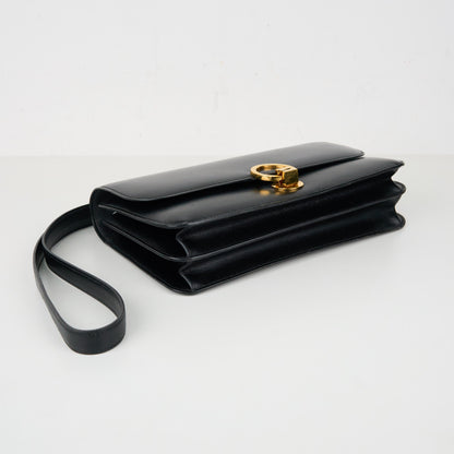 Hermes |Vintage  Ring Shoulder Bag box calf  Black 1991