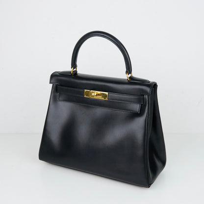 Hermes｜ Kelly 28  Black box calf  Handbag 1994
