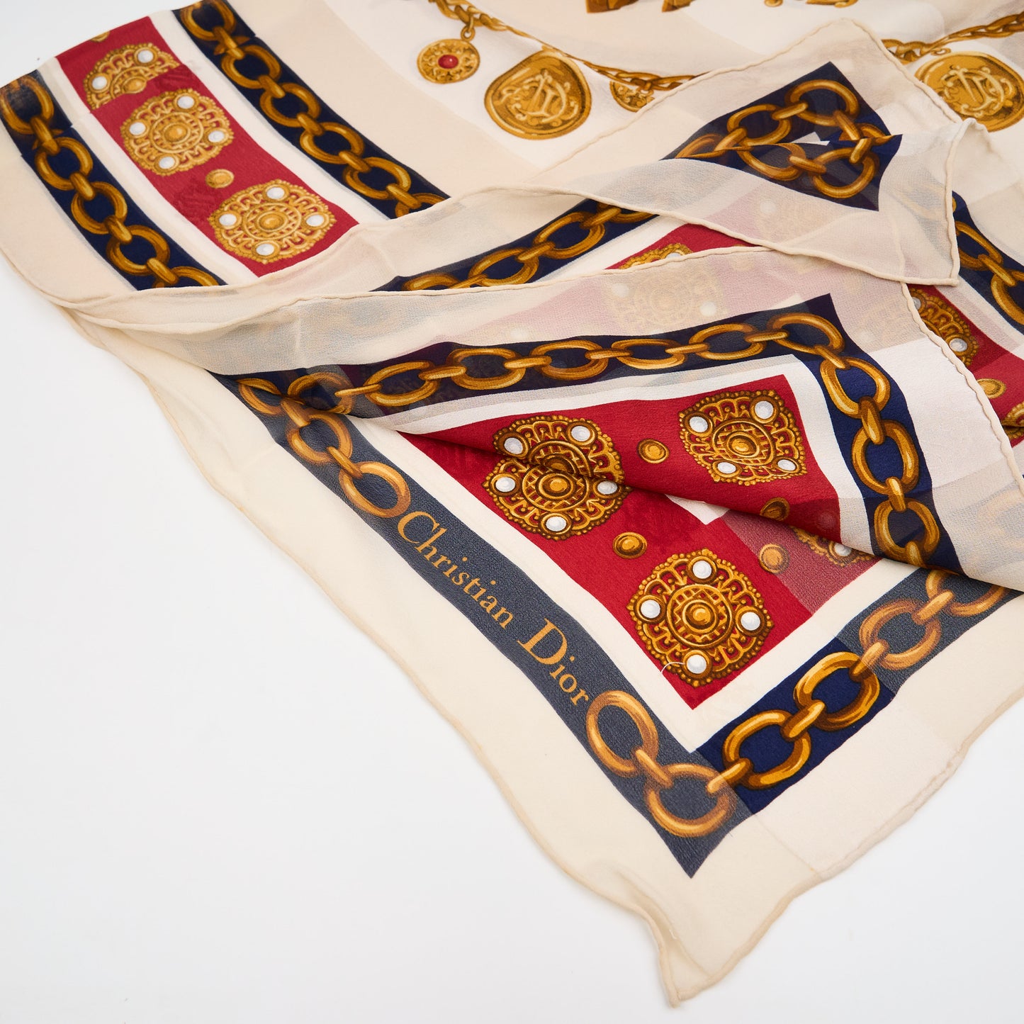 Christian Dior |  Vintage  beige Jewelry Motif Silk Scarf
