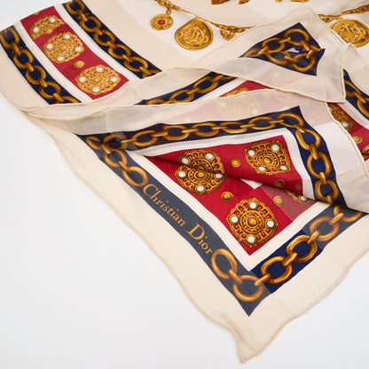Christian Dior |  Vintage  beige Jewelry Motif Silk Scarf