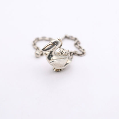 Hermes S925 Silver Pelican Chain Key Holder / Bag Charm, left side