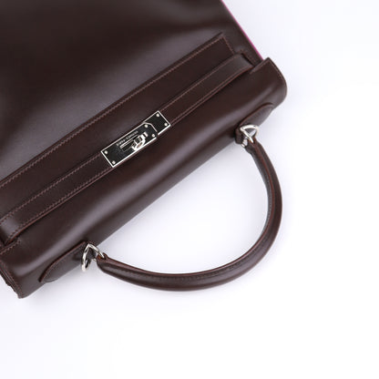 Hermes Kelly 32 Handbag in Box Calf Chocolate/Cyclamen 2005,handle