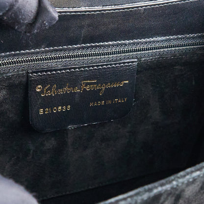 Ferragamo｜ Black Lizard Gancini Handbag