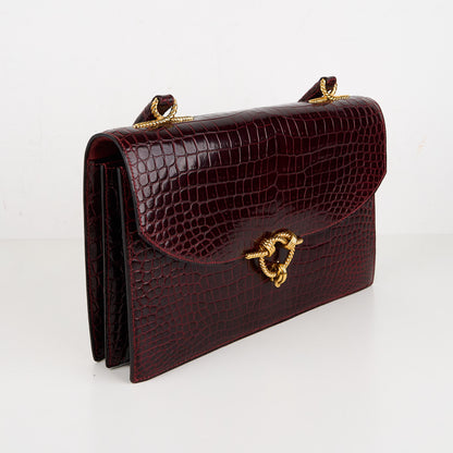 Hermes｜Cordeliere Vintage Handbag Burgundy Crocodile  1982