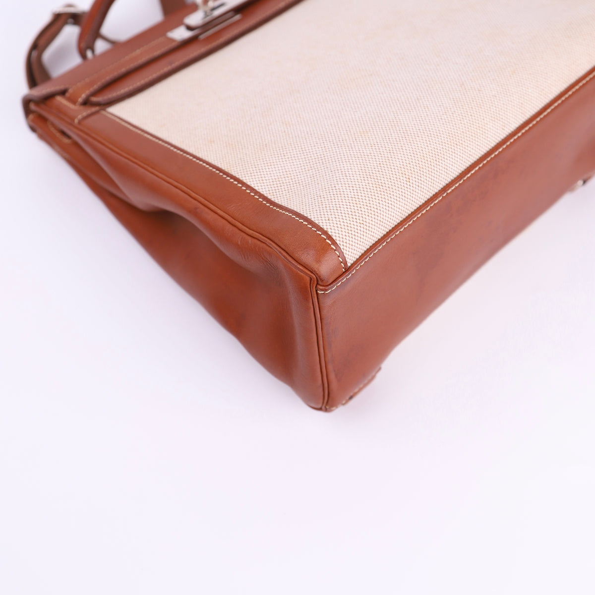 Hermes Kelly Ado GM Backpack in Barenia/Canvas Fauve 2001 PHW,corner1
