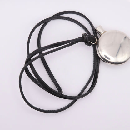 Hermes Sterling Silver Perfume Bottle Pendant Necklace，leather