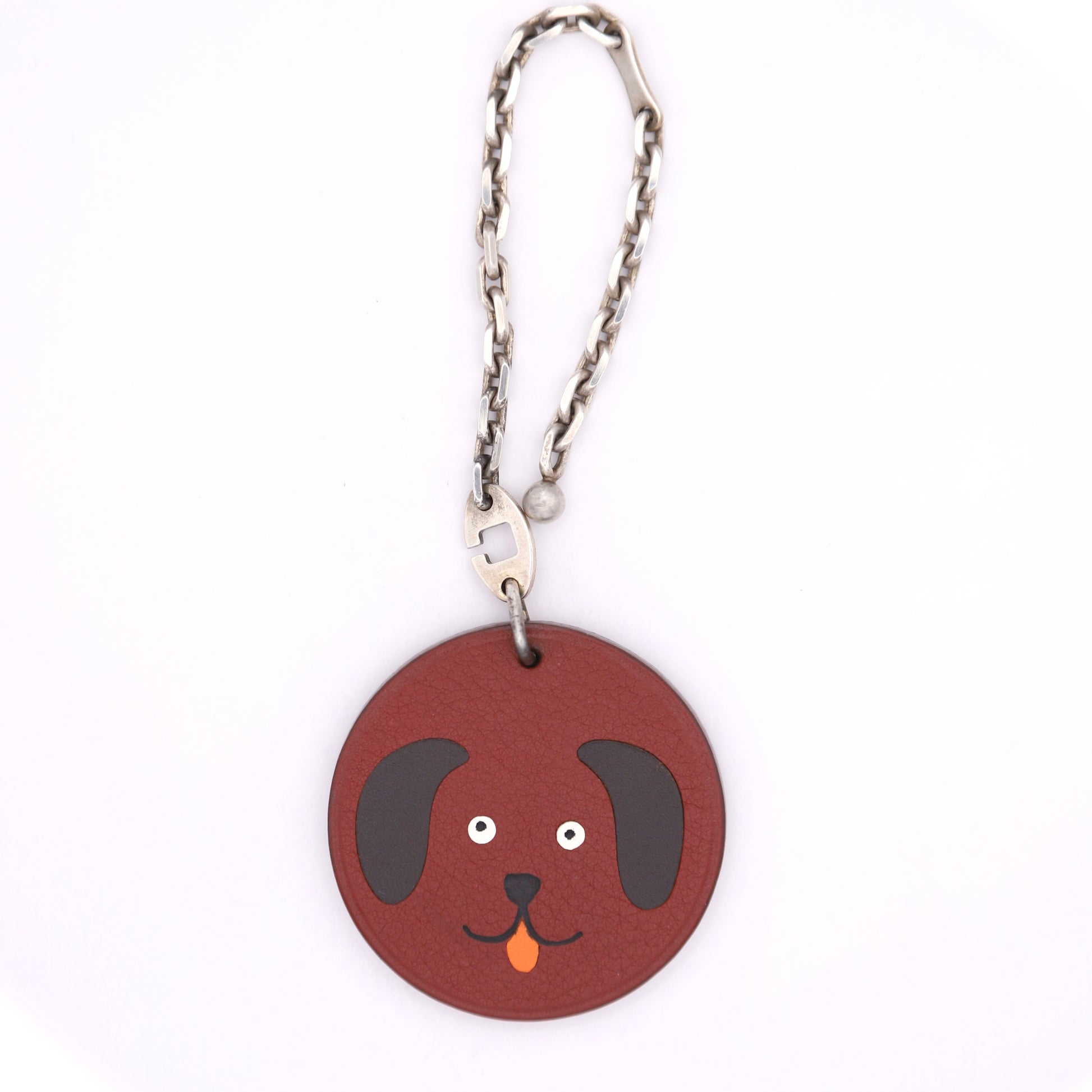 Hermes S925 Chain Bag Charm Dog in Chevre Rouge H, front view