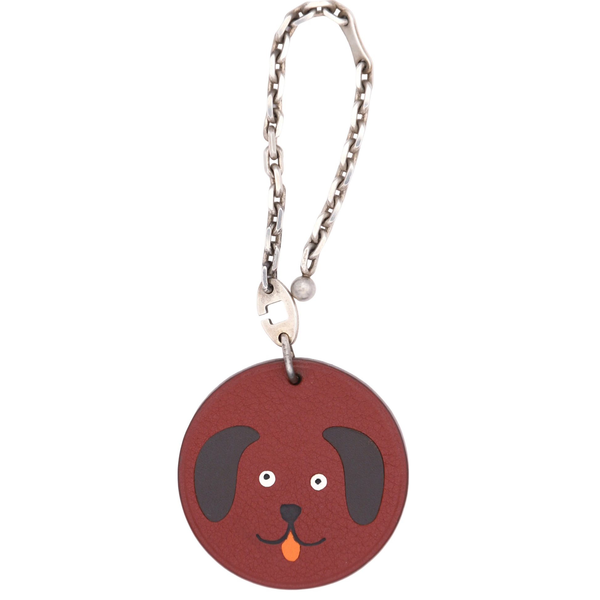 Hermes S925 Chain Bag Charm Dog in Chevre Rouge H, front view