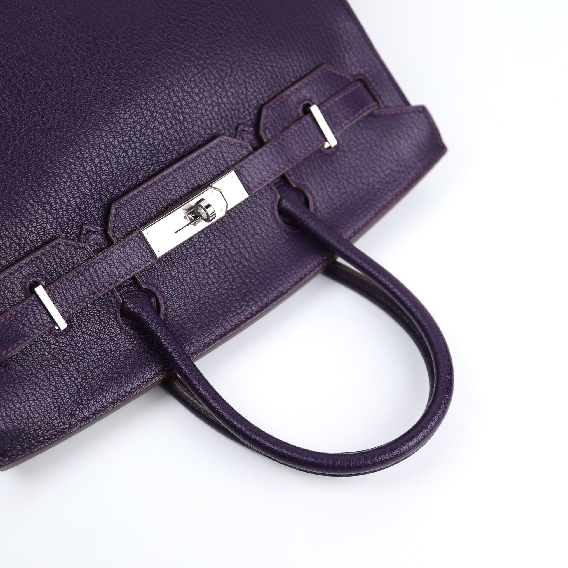 Hermès Birkin 30 Handbag in Chèvre Raisin/Lilas, handle