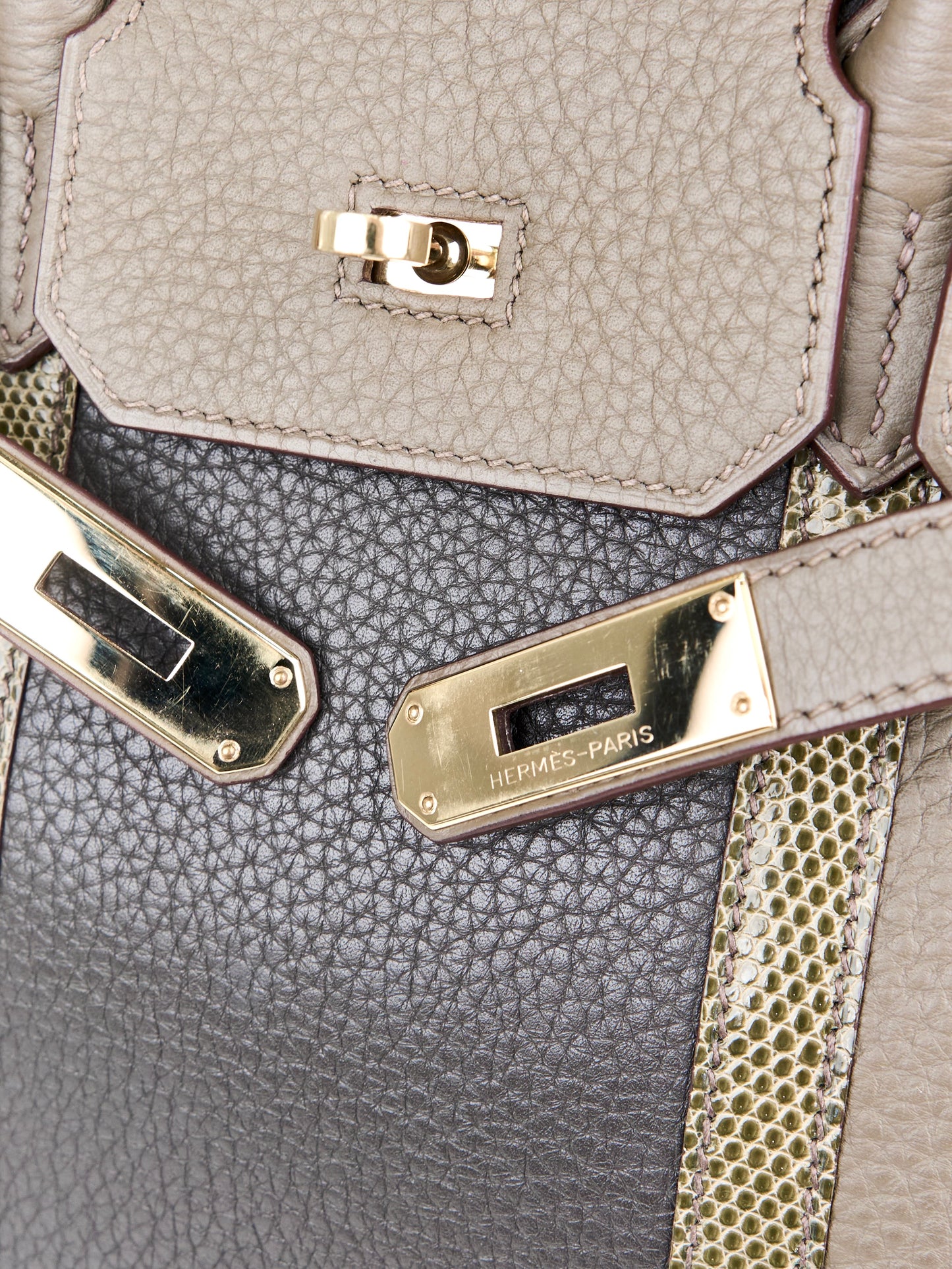 Hermes｜Birkin 30 Club Togo/Lizard  Etain/Graphite/Vert Olive  2011