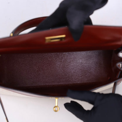 Hermes｜Kelly 32 Handbag Burgundy Box Calf Canvas 1984