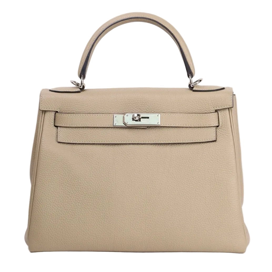 Hermes Kelly 28 Handbag in Togo Trench 2017，front view