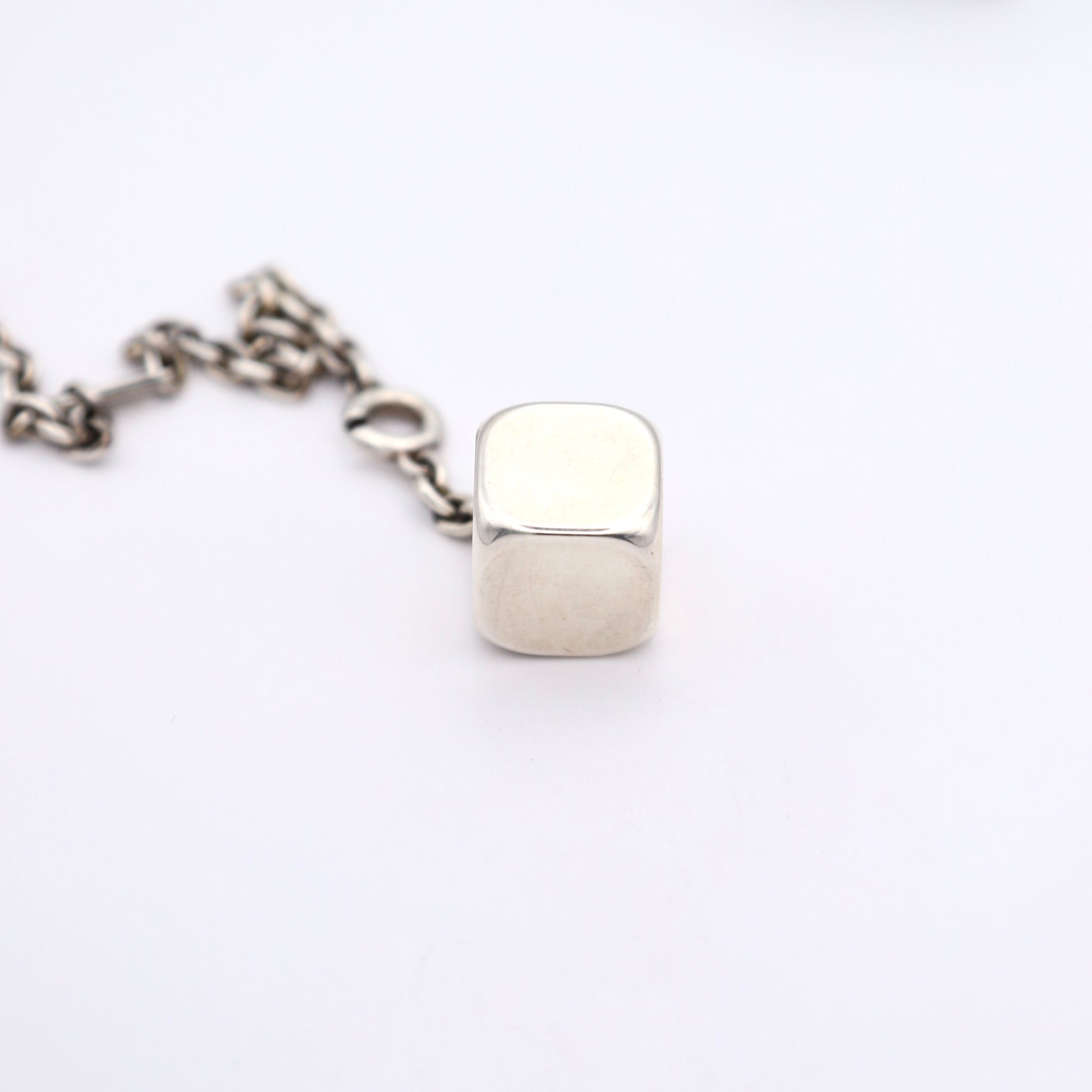 Hermes S925 Silver Cube Chain Key Holder / Bag Charm, back view