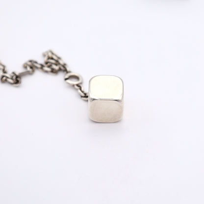 Hermes S925 Silver Cube Chain Key Holder / Bag Charm, back view