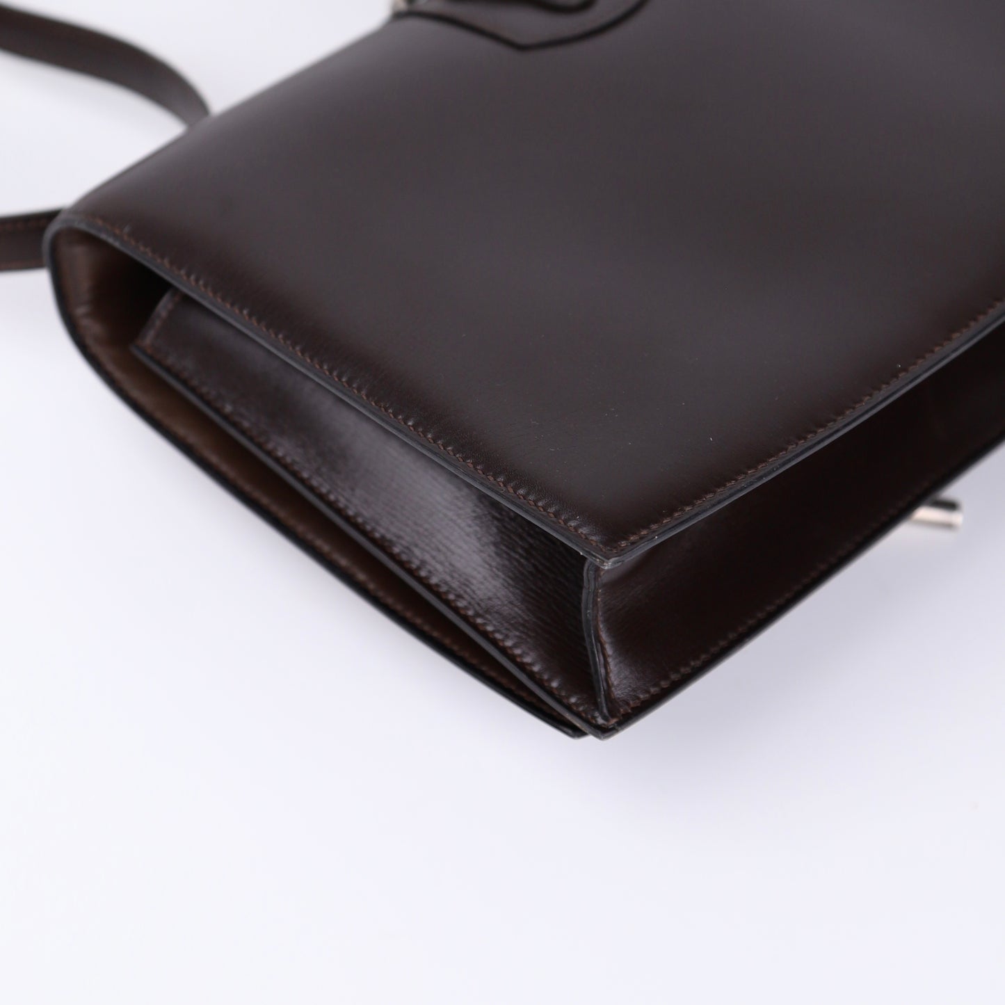 Hermes Sterling Silver Chaine d'Ancre Bag in Box Calf Ebene 1972,corner3