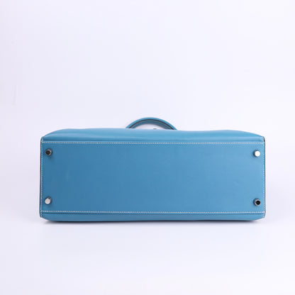Hermes Kelly Flat 35 in Swift Blue Jean 2007 PHW,bottom