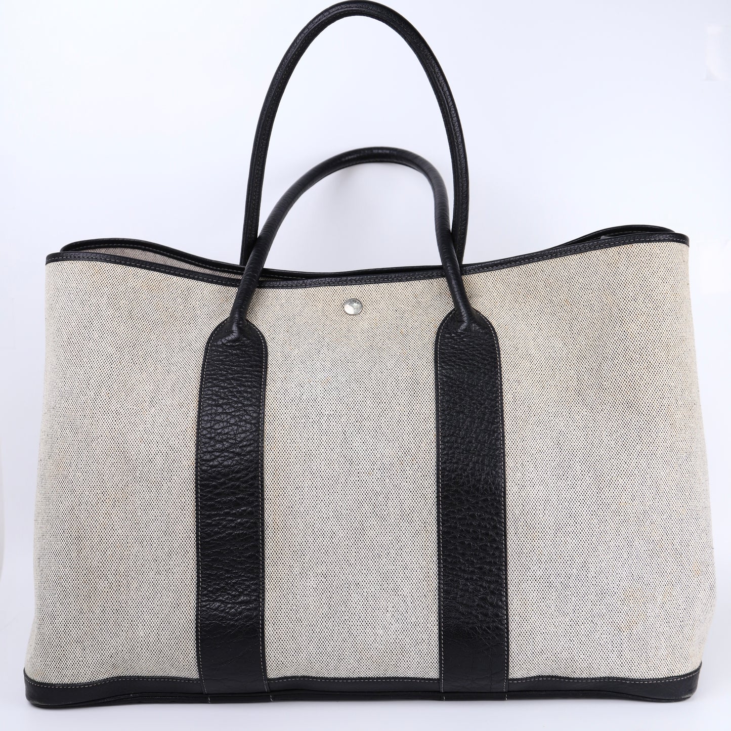 Hermes Garden Party GM Handbag in Buffalo Toile Noir / Naturel 2002, front view