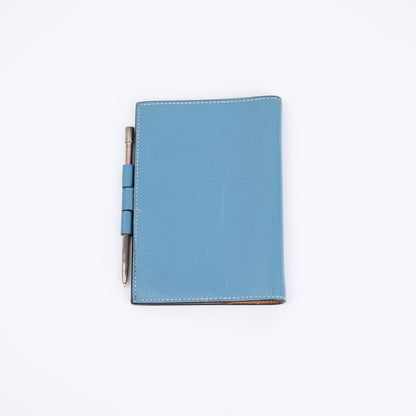 Hermes Journal Case Passport Cover in Epsom Blue Jean/Gold with S925 Pencil 2001, back view