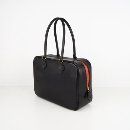 Hermes｜Plume 28 Handbag Evergrain  Black/Orange Poppy  2016