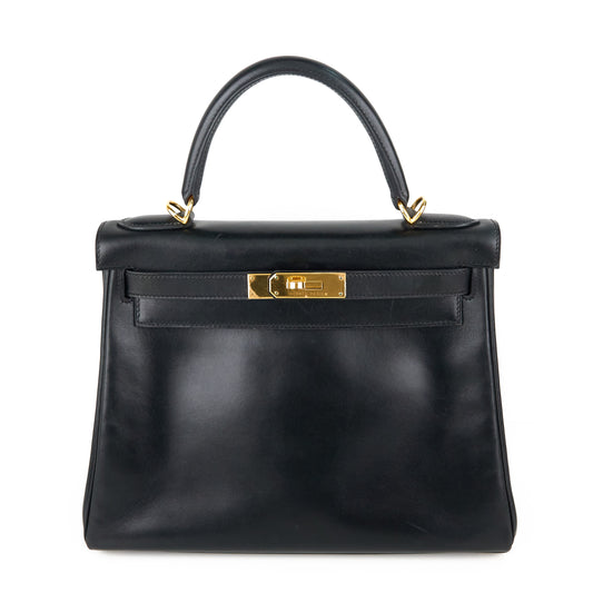 Hermes｜ Kelly 28 Handbag Box calf  Black 2000